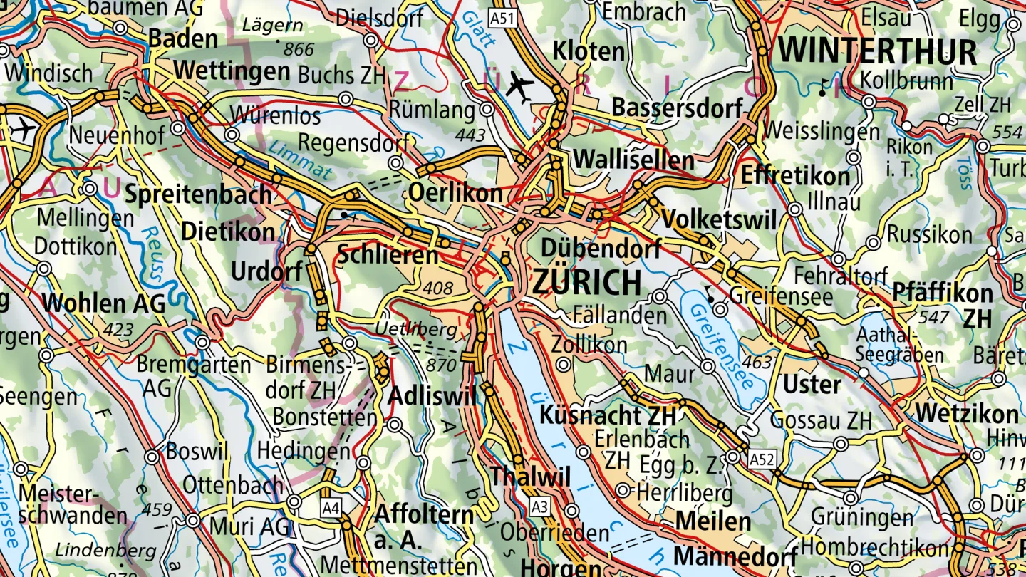 Schweizer Karte mit dem Geschäft an der Mühlegasse 17 in Zürich im Zentrum